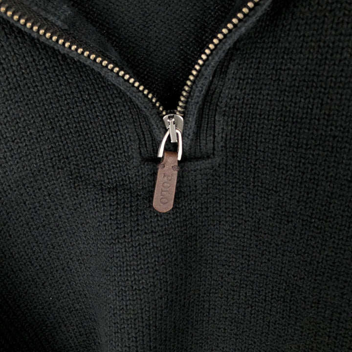 Ralph Lauren POLO RALPH LAUREN Cotton knit half zip sweater Men's size L cotton black type Vintage Second Hand