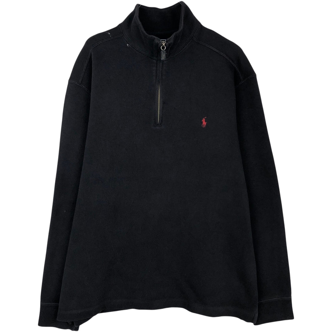 Ralph Lauren POLO by Ralph Lauren Rib-Knit Half-Zip Sweatshirt (Men's Size L) cotton black type Vintage Second Hand