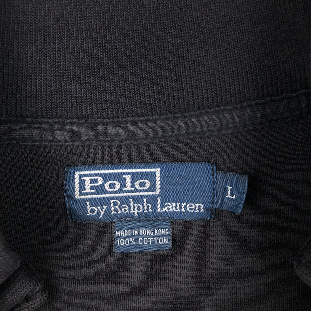 Ralph Lauren POLO by Ralph Lauren Rib-Knit Half-Zip Sweatshirt (Men's Size L) cotton black type Vintage Second Hand