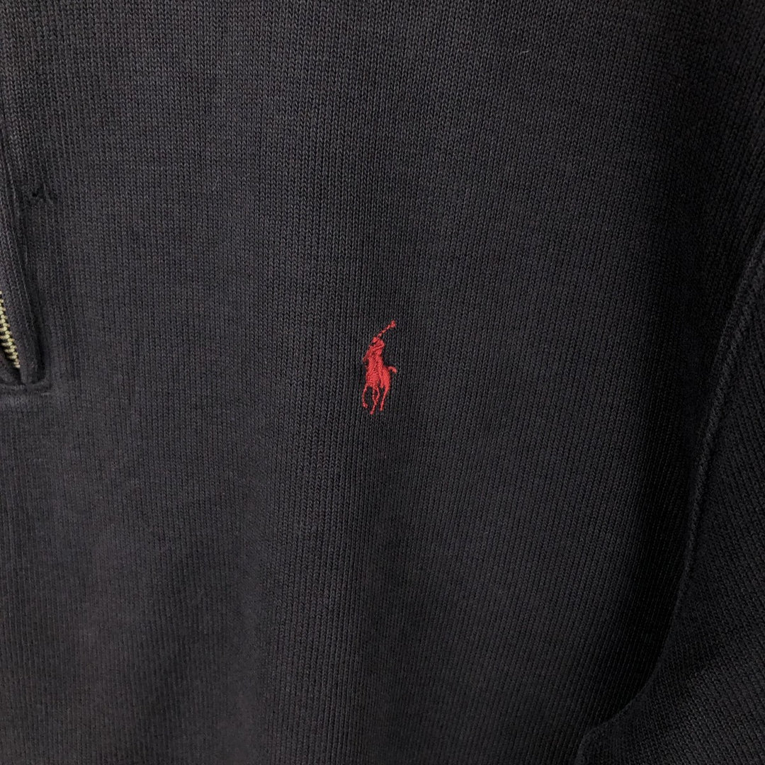 Ralph Lauren POLO by Ralph Lauren Rib-Knit Half-Zip Sweatshirt (Men's Size L) cotton black type Vintage Second Hand
