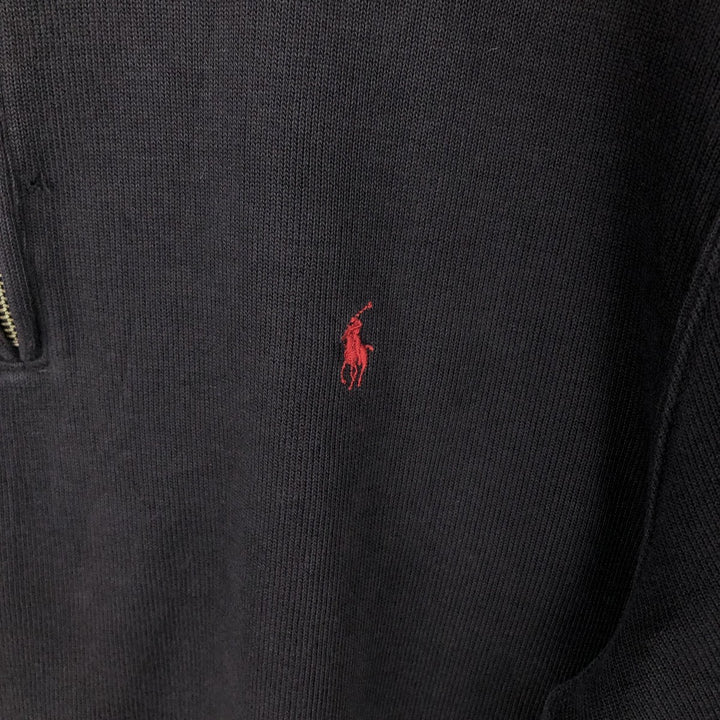 Ralph Lauren POLO by Ralph Lauren Rib-Knit Half-Zip Sweatshirt (Men's Size L) cotton black type Vintage Second Hand