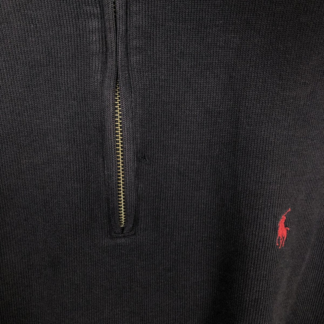 Ralph Lauren POLO by Ralph Lauren Rib-Knit Half-Zip Sweatshirt (Men's Size L) cotton black type Vintage Second Hand