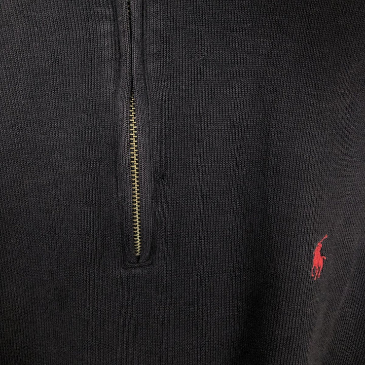 Ralph Lauren POLO by Ralph Lauren Rib-Knit Half-Zip Sweatshirt (Men's Size L) cotton black type Vintage Second Hand