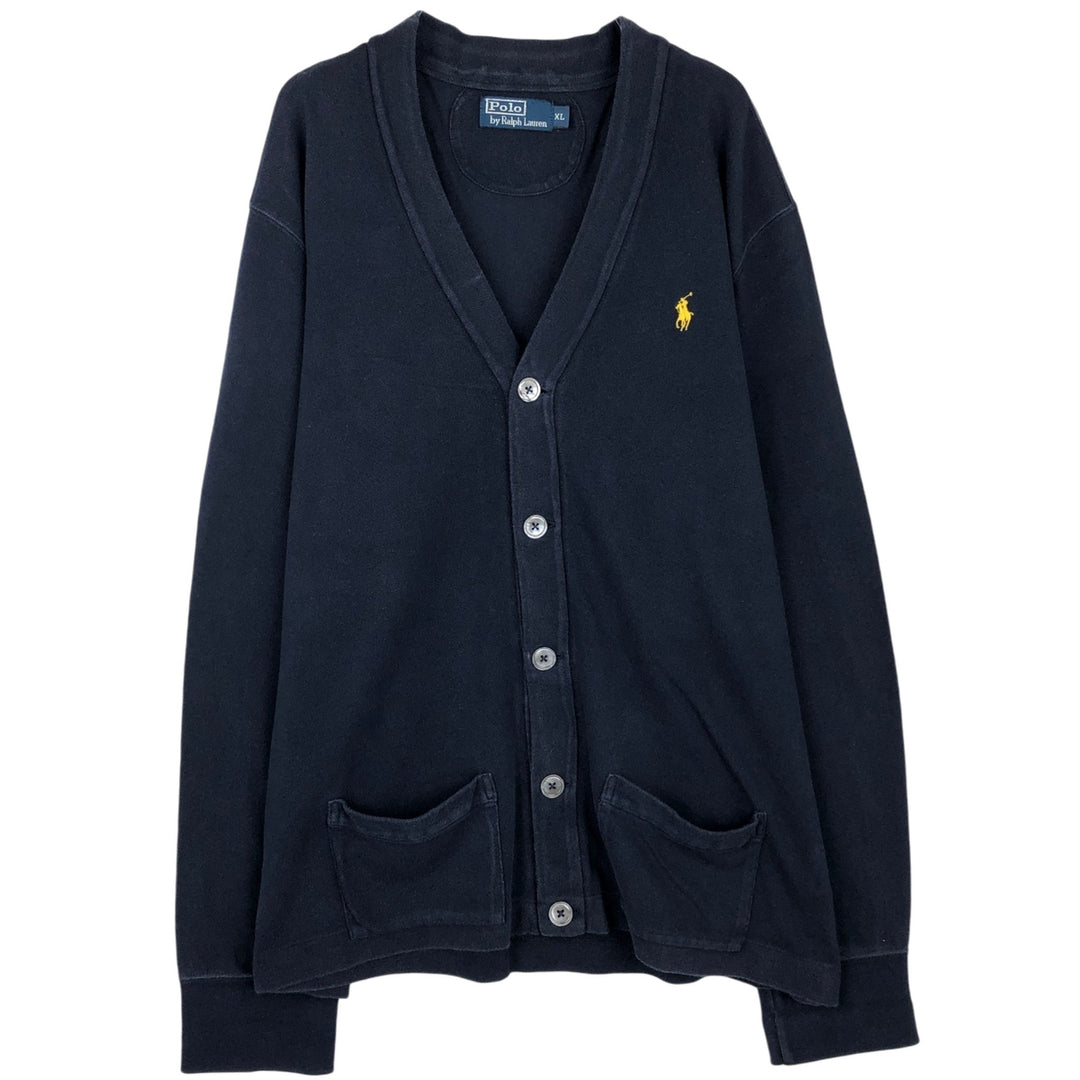 Ralph Lauren POLO by Ralph Lauren pique cardigan, men's size XL (approx.) cotton navy blue type Vintage Second Hand