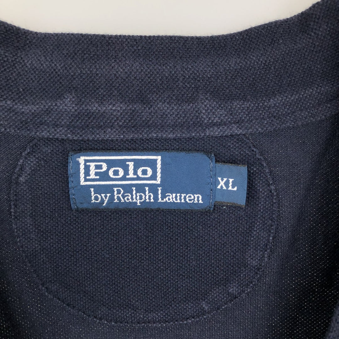 Ralph Lauren POLO by Ralph Lauren pique cardigan, men's size XL (approx.) cotton navy blue type Vintage Second Hand