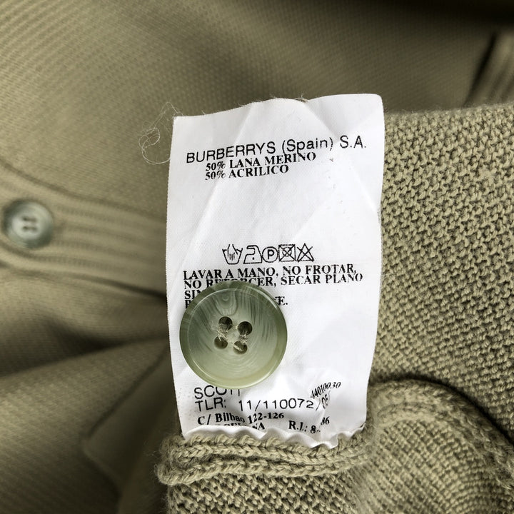 1990'S Burberry's of London Acrylic x Wool Knit Cardigan, Men's Size L (approx.), Vintage Merino wool Khaki type Vintage Second Hand