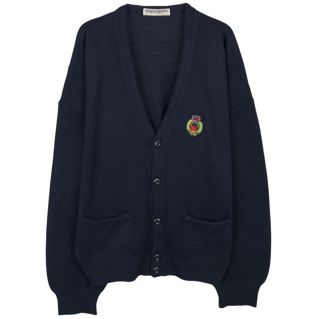 1990'S Burberry's of London wool knit cardigan, men's size L equivalent, vintage. acrylic navy blue type Vintage Second Hand