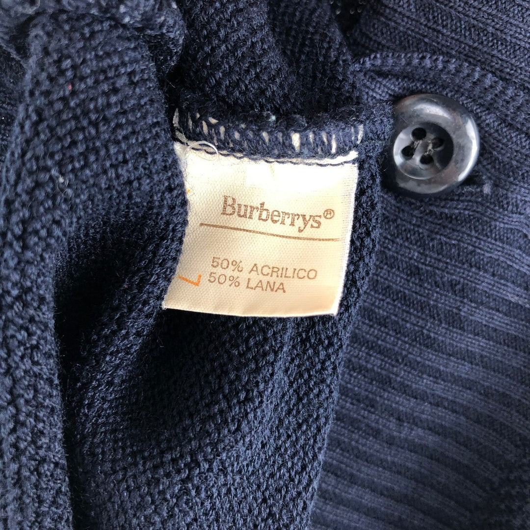 1990'S Burberry's of London wool knit cardigan, men's size L equivalent, vintage. acrylic navy blue type Vintage Second Hand