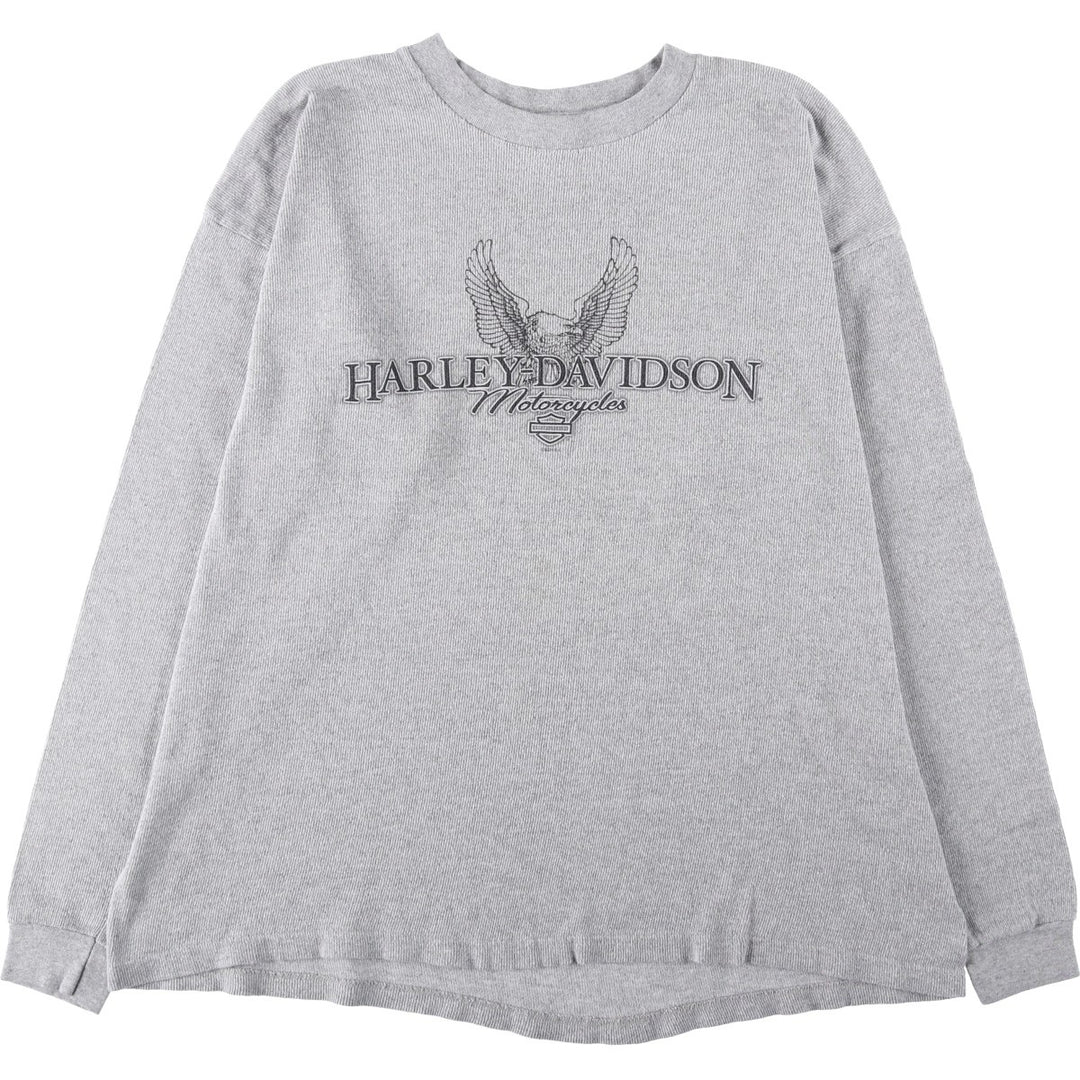 Big Size 2000'S Harley-Davidson Eagle Pattern Tribal Motorcycle Thermal Long-Sleeve T-Shirt (Men's XXXL equivalent) cotton gray type Vintage Second Hand