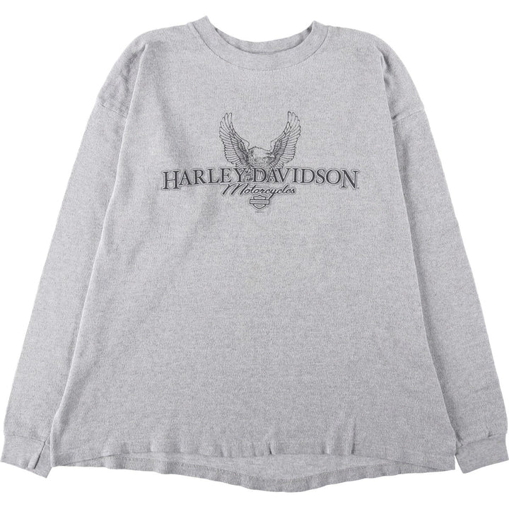 Big Size 2000'S Harley-Davidson Eagle Pattern Tribal Motorcycle Thermal Long-Sleeve T-Shirt (Men's XXXL equivalent) cotton gray type Vintage Second Hand