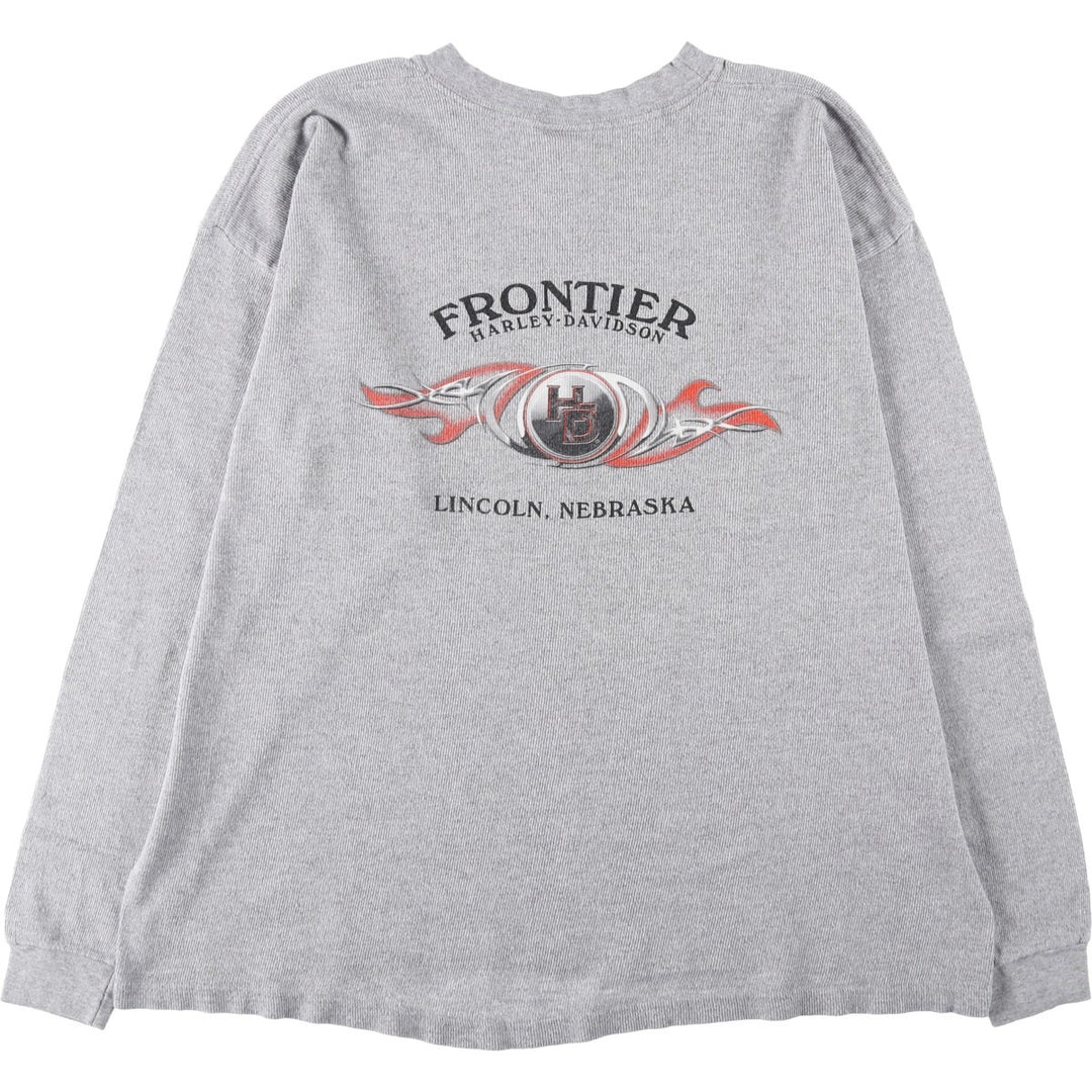 Big Size 2000'S Harley-Davidson Eagle Pattern Tribal Motorcycle Thermal Long-Sleeve T-Shirt (Men's XXXL equivalent) cotton gray type Vintage Second Hand
