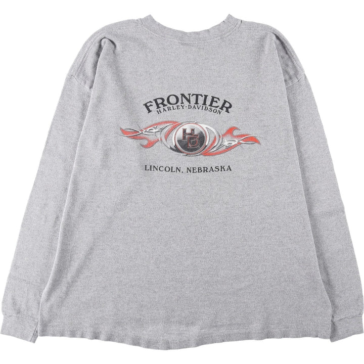 Big Size 2000'S Harley-Davidson Eagle Pattern Tribal Motorcycle Thermal Long-Sleeve T-Shirt (Men's XXXL equivalent) cotton gray type Vintage Second Hand