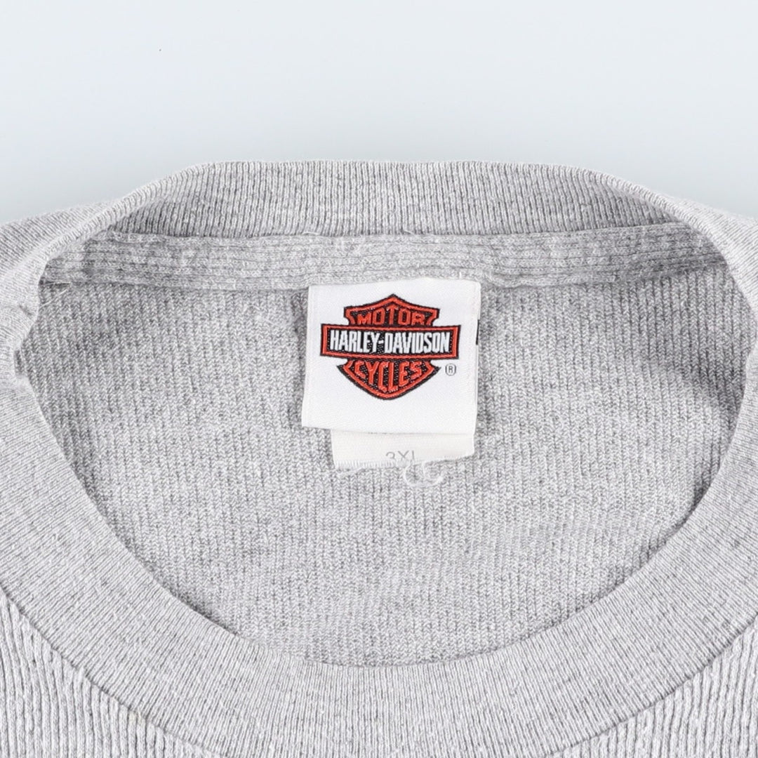 Big Size 2000'S Harley-Davidson Eagle Pattern Tribal Motorcycle Thermal Long-Sleeve T-Shirt (Men's XXXL equivalent) cotton gray type Vintage Second Hand