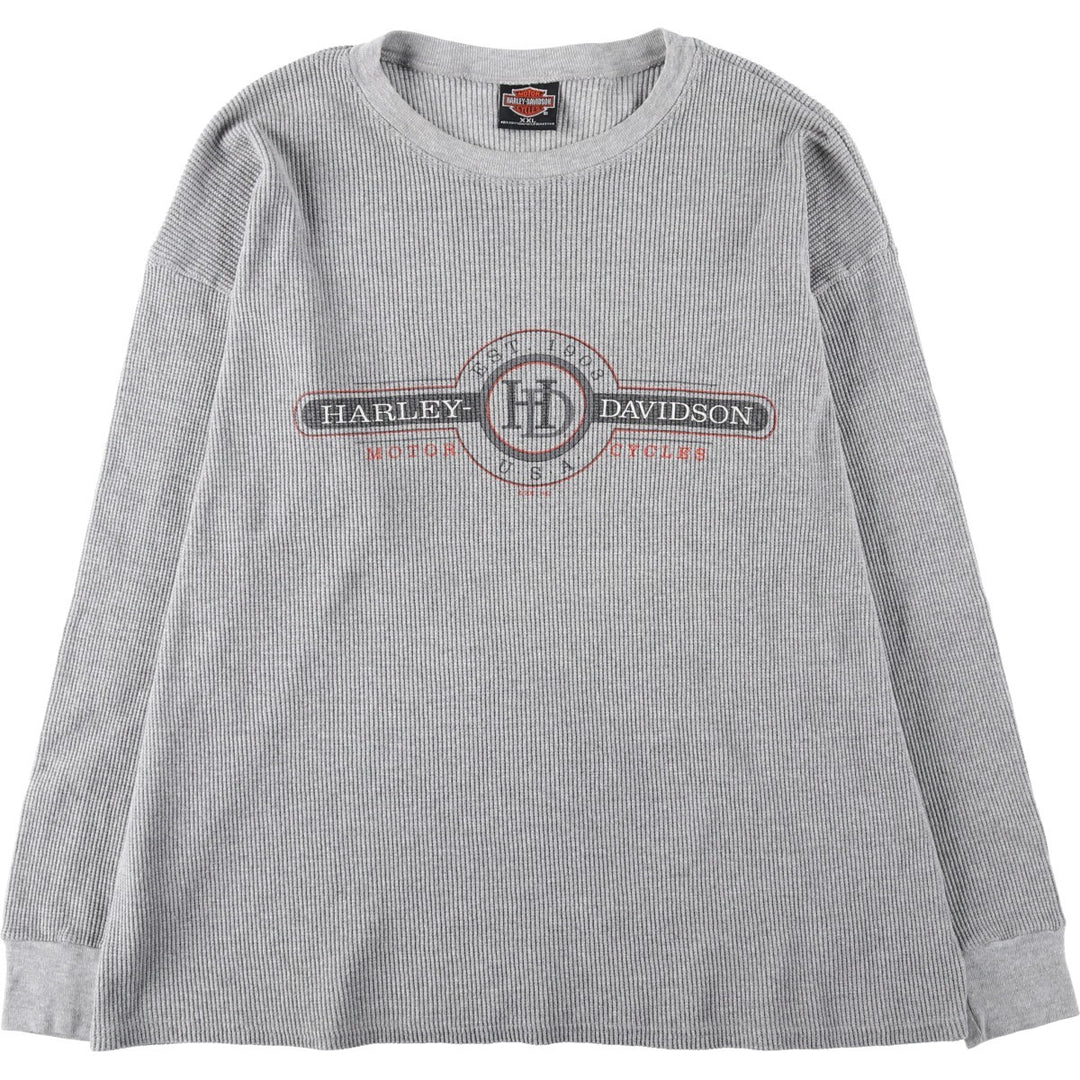 2000'S Harley-Davidson Motorcycle Thermal Long-Sleeve T-Shirt, Waffle Fabric, Made in USA, Men's XXL equivalent. cotton gray type Vintage Second Hand