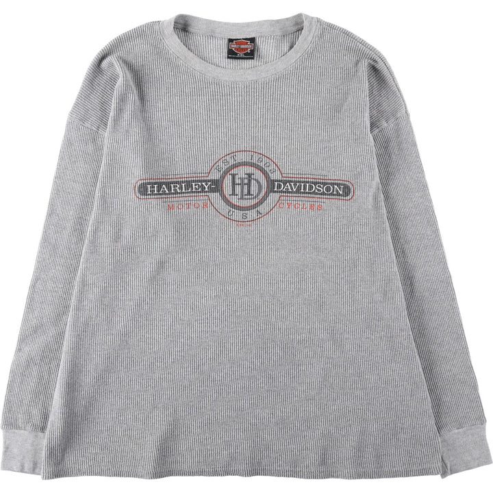 2000'S Harley-Davidson Motorcycle Thermal Long-Sleeve T-Shirt, Waffle Fabric, Made in USA, Men's XXL equivalent. cotton gray type Vintage Second Hand