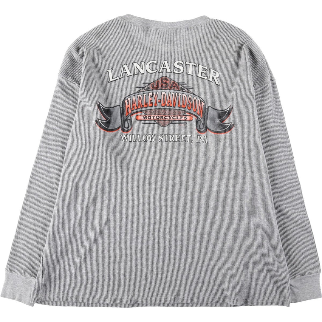 2000'S Harley-Davidson Motorcycle Thermal Long-Sleeve T-Shirt, Waffle Fabric, Made in USA, Men's XXL equivalent. cotton gray type Vintage Second Hand