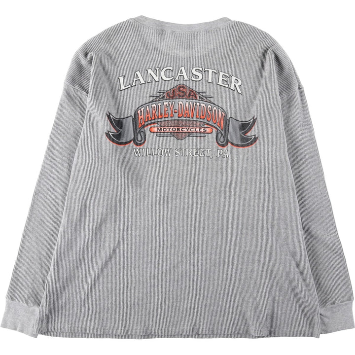 2000'S Harley-Davidson Motorcycle Thermal Long-Sleeve T-Shirt, Waffle Fabric, Made in USA, Men's XXL equivalent. cotton gray type Vintage Second Hand