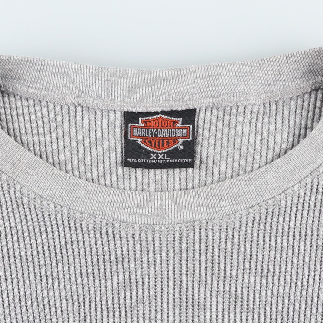 2000'S Harley-Davidson Motorcycle Thermal Long-Sleeve T-Shirt, Waffle Fabric, Made in USA, Men's XXL equivalent. cotton gray type Vintage Second Hand