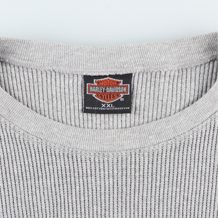 2000'S Harley-Davidson Motorcycle Thermal Long-Sleeve T-Shirt, Waffle Fabric, Made in USA, Men's XXL equivalent. cotton gray type Vintage Second Hand