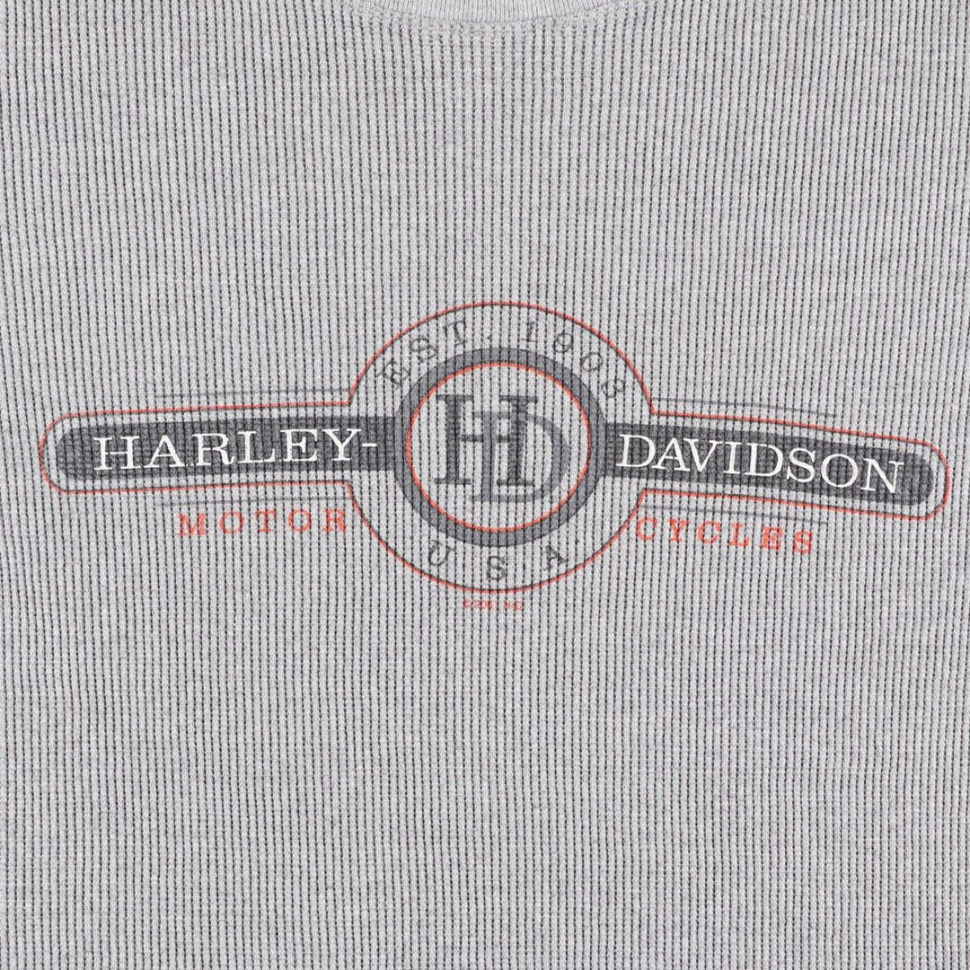 2000'S Harley-Davidson Motorcycle Thermal Long-Sleeve T-Shirt, Waffle Fabric, Made in USA, Men's XXL equivalent. cotton gray type Vintage Second Hand