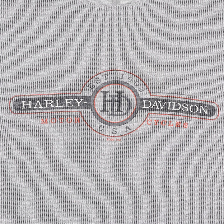 2000'S Harley-Davidson Motorcycle Thermal Long-Sleeve T-Shirt, Waffle Fabric, Made in USA, Men's XXL equivalent. cotton gray type Vintage Second Hand