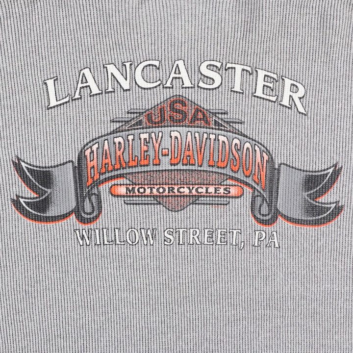 2000'S Harley-Davidson Motorcycle Thermal Long-Sleeve T-Shirt, Waffle Fabric, Made in USA, Men's XXL equivalent. cotton gray type Vintage Second Hand