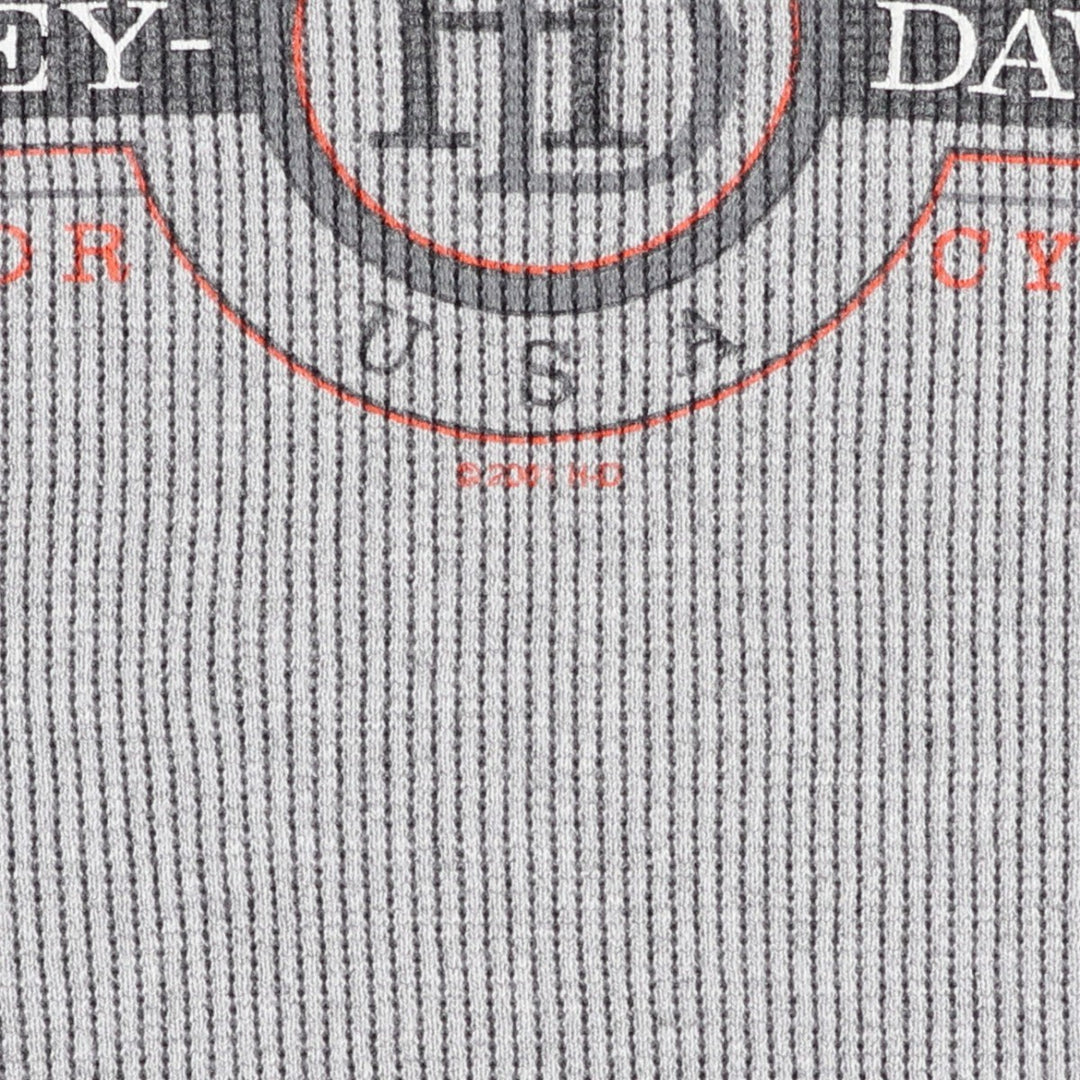 2000'S Harley-Davidson Motorcycle Thermal Long-Sleeve T-Shirt, Waffle Fabric, Made in USA, Men's XXL equivalent. cotton gray type Vintage Second Hand