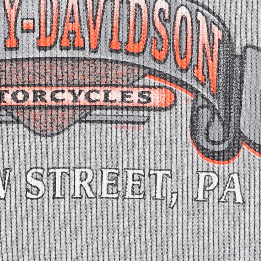 2000'S Harley-Davidson Motorcycle Thermal Long-Sleeve T-Shirt, Waffle Fabric, Made in USA, Men's XXL equivalent. cotton gray type Vintage Second Hand