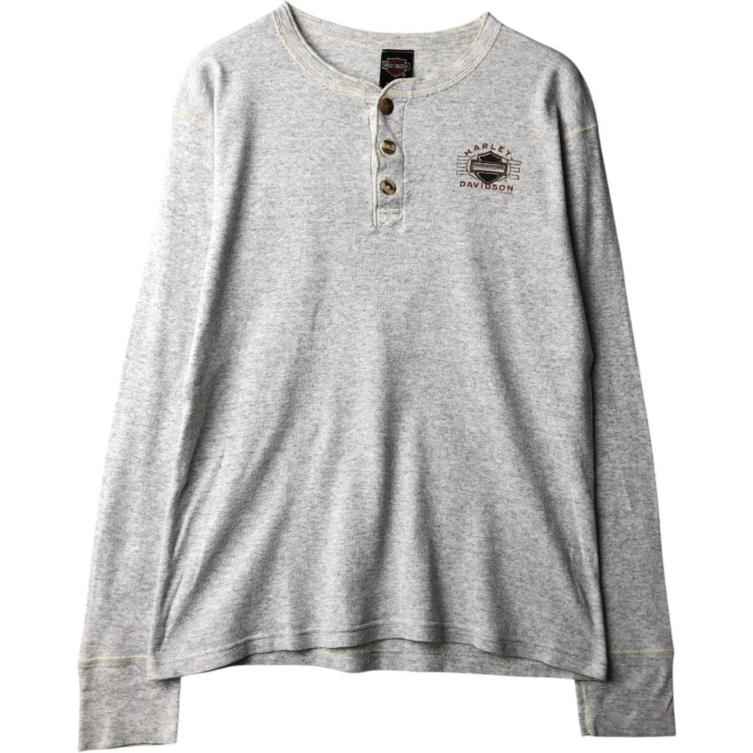 90'S Harley-Davidson Motorcycle Henley Neck Thermal Long-Sleeve T-Shirt, Made in USA, Men's Size L (Equivalent), Vintage cotton gray type Vintage Second Hand