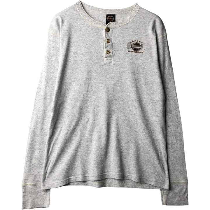 90'S Harley-Davidson Motorcycle Henley Neck Thermal Long-Sleeve T-Shirt, Made in USA, Men's Size L (Equivalent), Vintage cotton gray type Vintage Second Hand