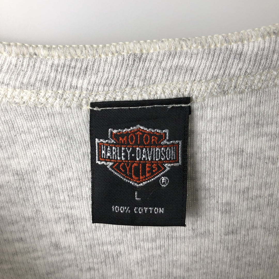 90'S Harley-Davidson Motorcycle Henley Neck Thermal Long-Sleeve T-Shirt, Made in USA, Men's Size L (Equivalent), Vintage cotton gray type Vintage Second Hand