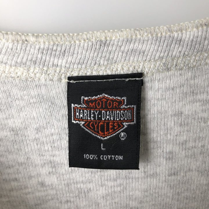 90'S Harley-Davidson Motorcycle Henley Neck Thermal Long-Sleeve T-Shirt, Made in USA, Men's Size L (Equivalent), Vintage cotton gray type Vintage Second Hand