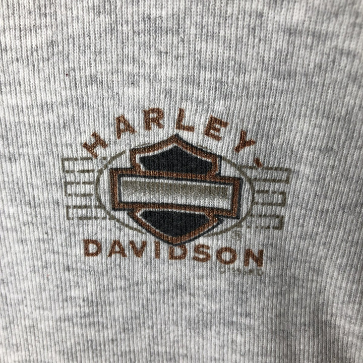 90'S Harley-Davidson Motorcycle Henley Neck Thermal Long-Sleeve T-Shirt, Made in USA, Men's Size L (Equivalent), Vintage cotton gray type Vintage Second Hand