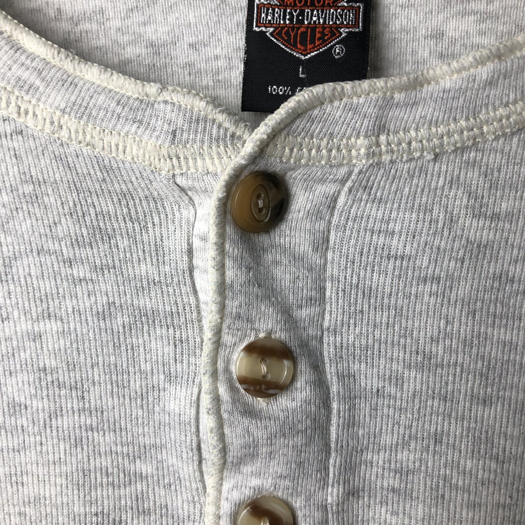 90'S Harley-Davidson Motorcycle Henley Neck Thermal Long-Sleeve T-Shirt, Made in USA, Men's Size L (Equivalent), Vintage cotton gray type Vintage Second Hand