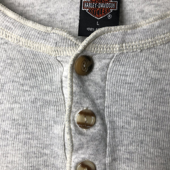90'S Harley-Davidson Motorcycle Henley Neck Thermal Long-Sleeve T-Shirt, Made in USA, Men's Size L (Equivalent), Vintage cotton gray type Vintage Second Hand