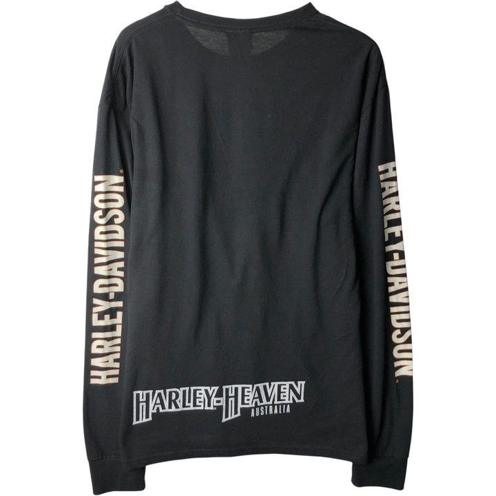 Harley-Davidson Long Sleeve T-Shirt, Men's Size L polyester black type Vintage Second Hand