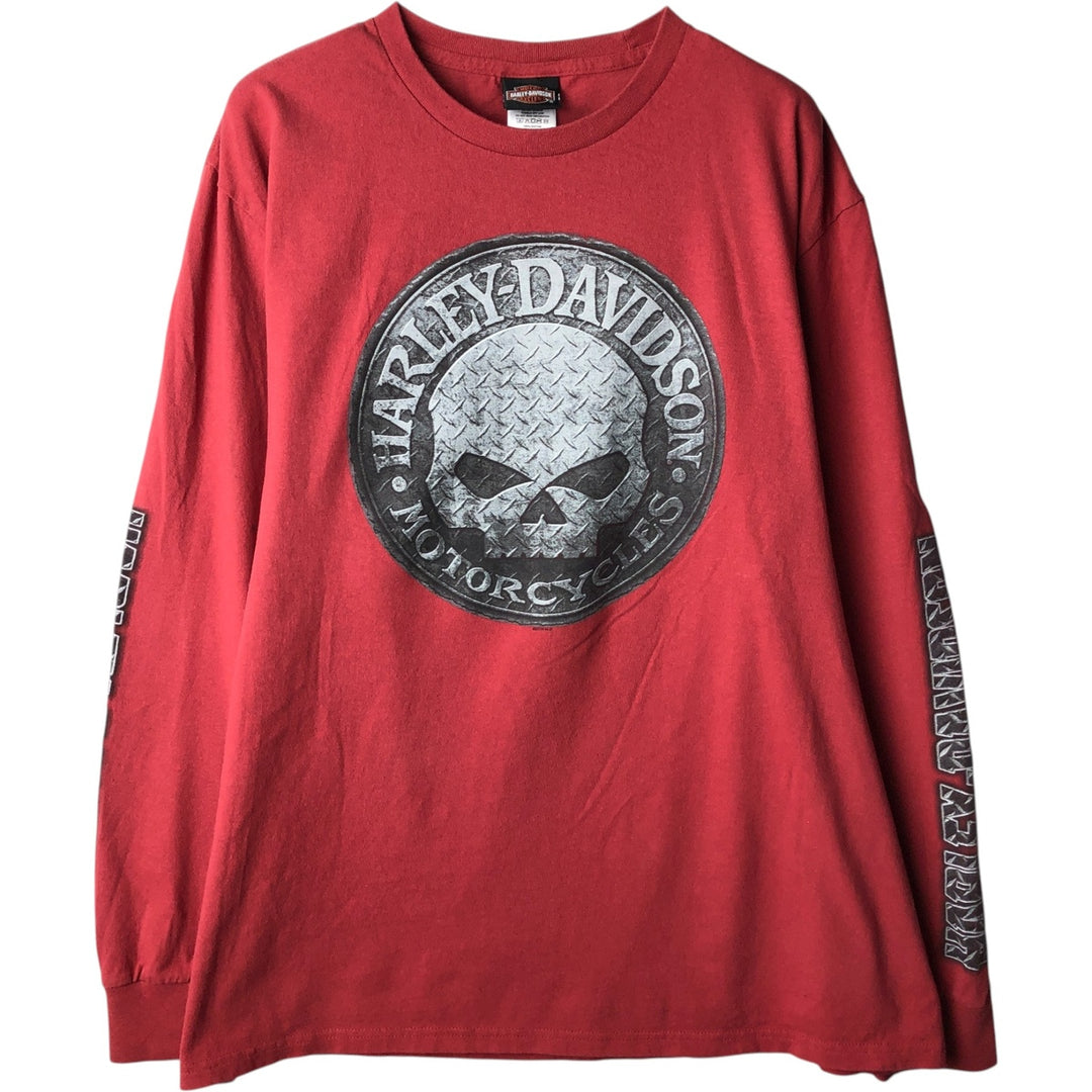 Harley-Davidson Skull Pattern Long T-shirt, Men's XXL cotton red type Vintage Second Hand