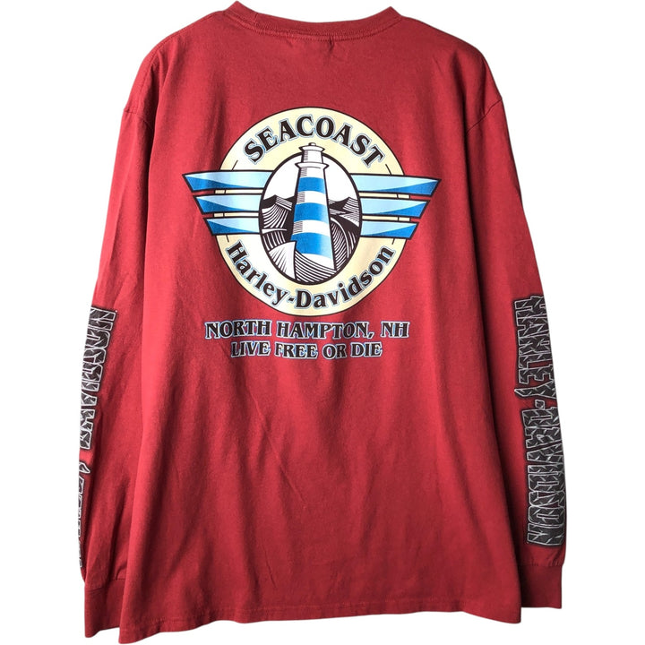 Harley-Davidson Skull Pattern Long T-shirt, Men's XXL cotton red type Vintage Second Hand
