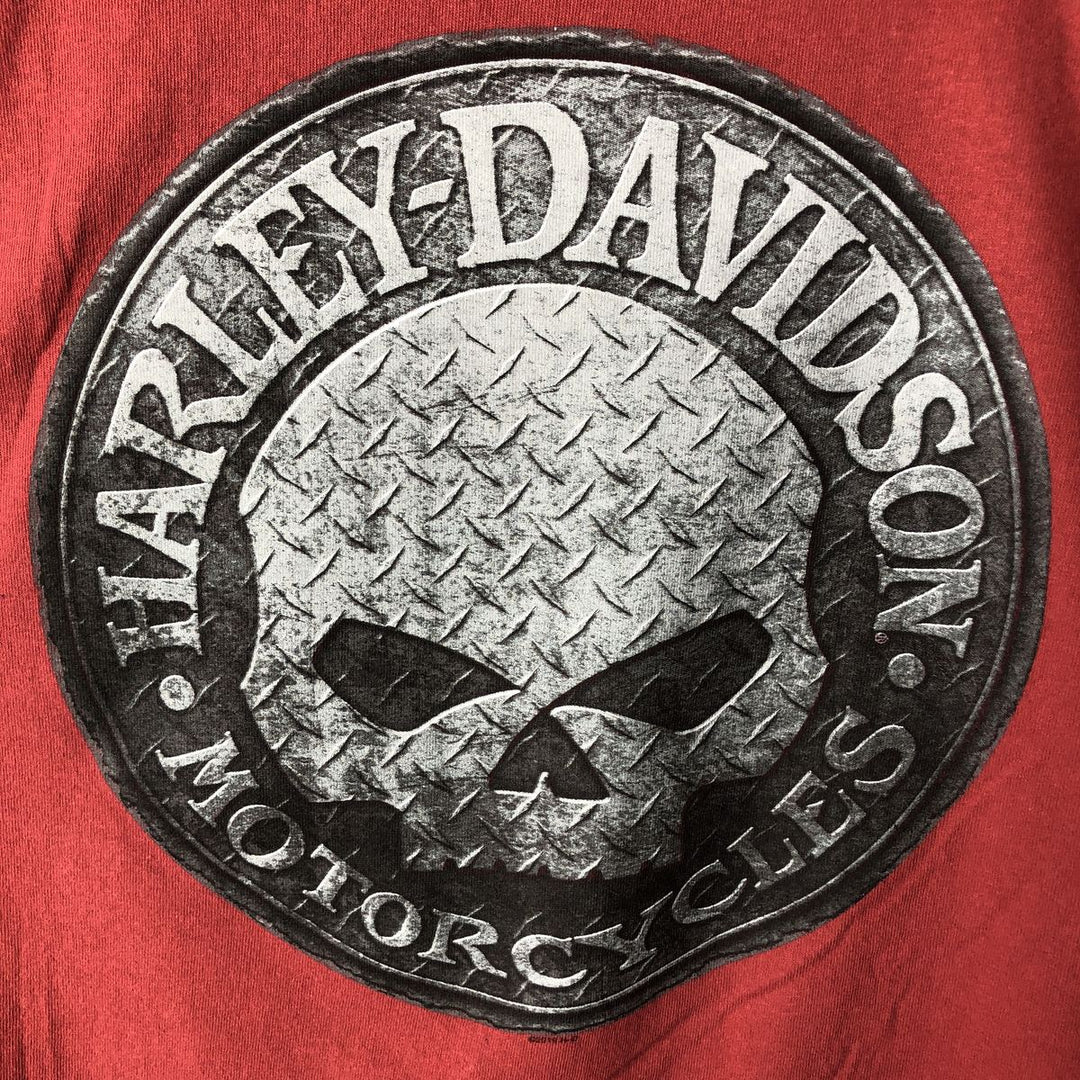 Harley-Davidson Skull Pattern Long T-shirt, Men's XXL cotton red type Vintage Second Hand