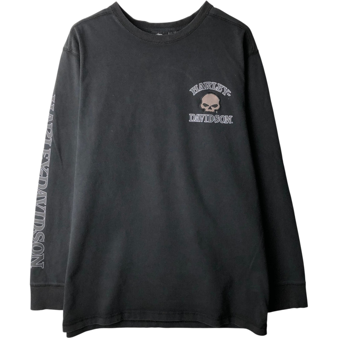 Harley-Davidson Skull Pattern Long T-shirt, Men's XL size cotton black type Vintage Second Hand