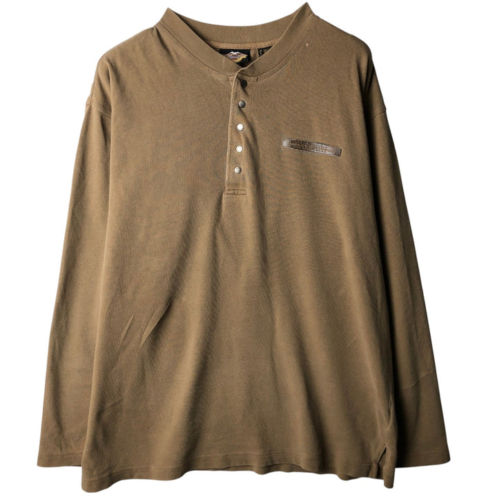 Harley-Davidson Henley neck long T-shirt, men's XL size cotton Beige type Vintage Second Hand
