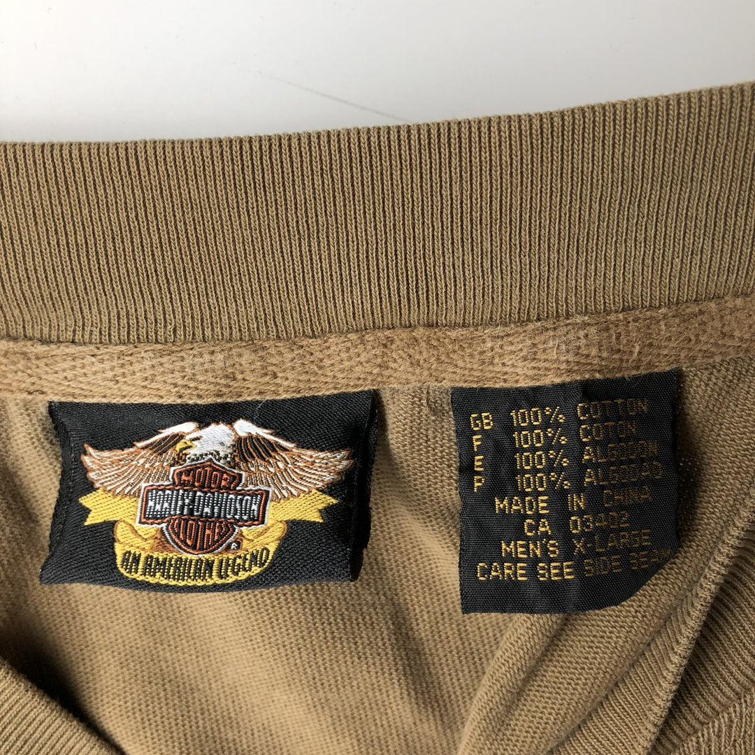 Harley-Davidson Henley neck long T-shirt, men's XL size cotton Beige type Vintage Second Hand