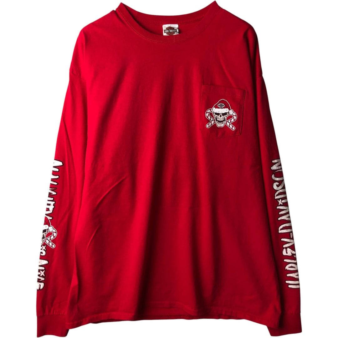 Hanes Harley-Davidson Skull Pattern Long-Sleeve T-Shirt (Men's XXL equivalent) cotton red type Vintage Second Hand