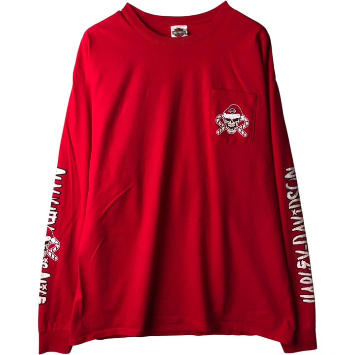 Hanes Harley-Davidson Skull Pattern Long-Sleeve T-Shirt (Men's XXL equivalent) cotton red type Vintage Second Hand
