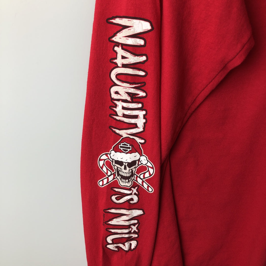 Hanes Harley-Davidson Skull Pattern Long-Sleeve T-Shirt (Men's XXL equivalent) cotton red type Vintage Second Hand