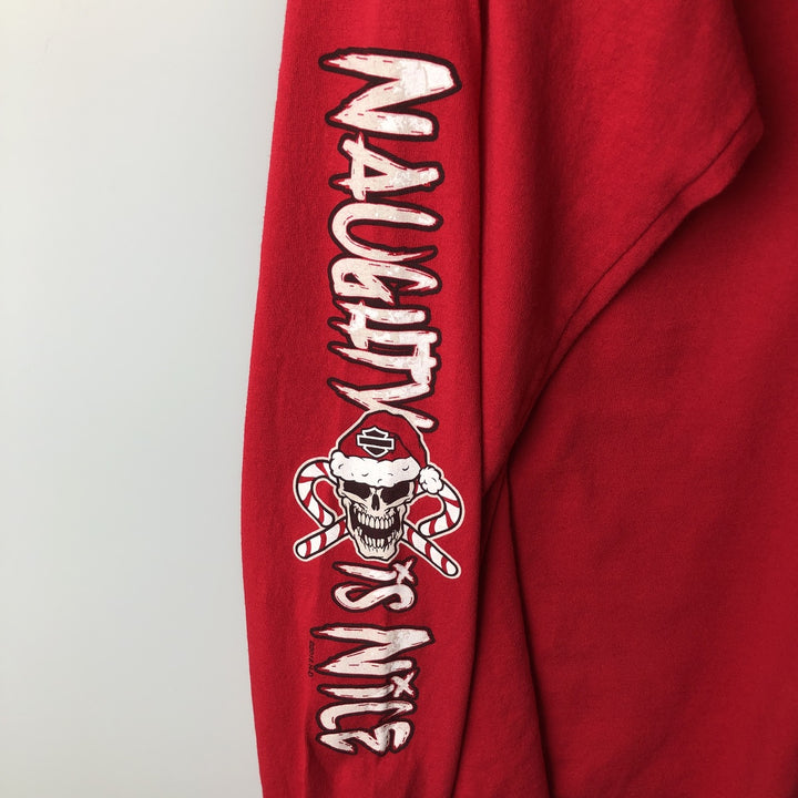 Hanes Harley-Davidson Skull Pattern Long-Sleeve T-Shirt (Men's XXL equivalent) cotton red type Vintage Second Hand
