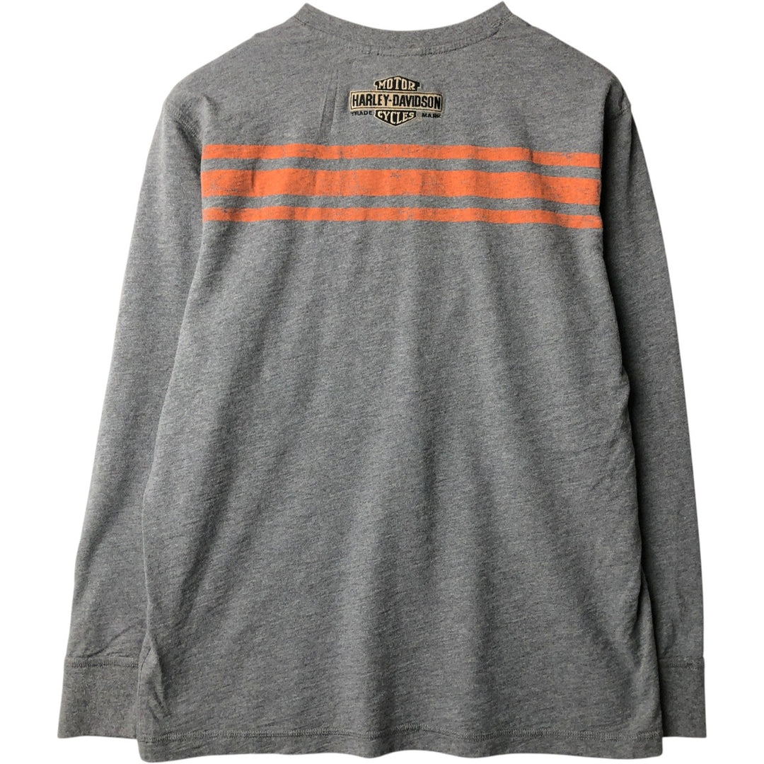 Harley-Davidson Motorcycle Henley Neck Long T-Shirt, Men's Size L unclear gray type Vintage Second Hand