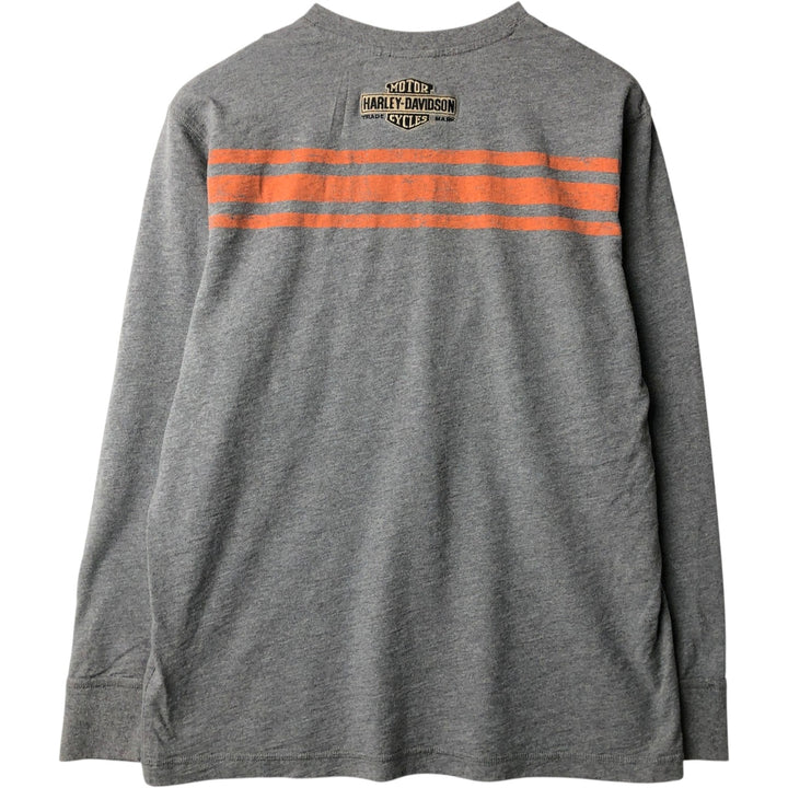 Harley-Davidson Motorcycle Henley Neck Long T-Shirt, Men's Size L unclear gray type Vintage Second Hand