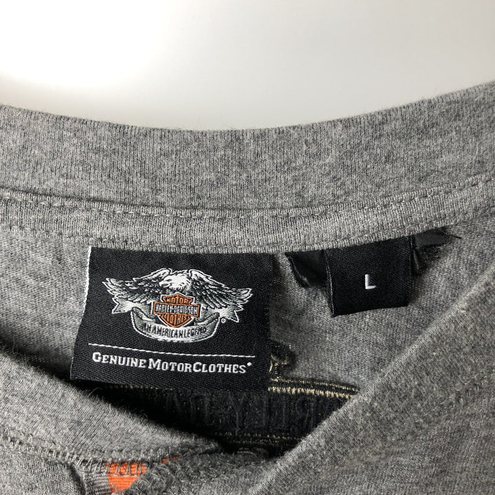 Harley-Davidson Motorcycle Henley Neck Long T-Shirt, Men's Size L unclear gray type Vintage Second Hand