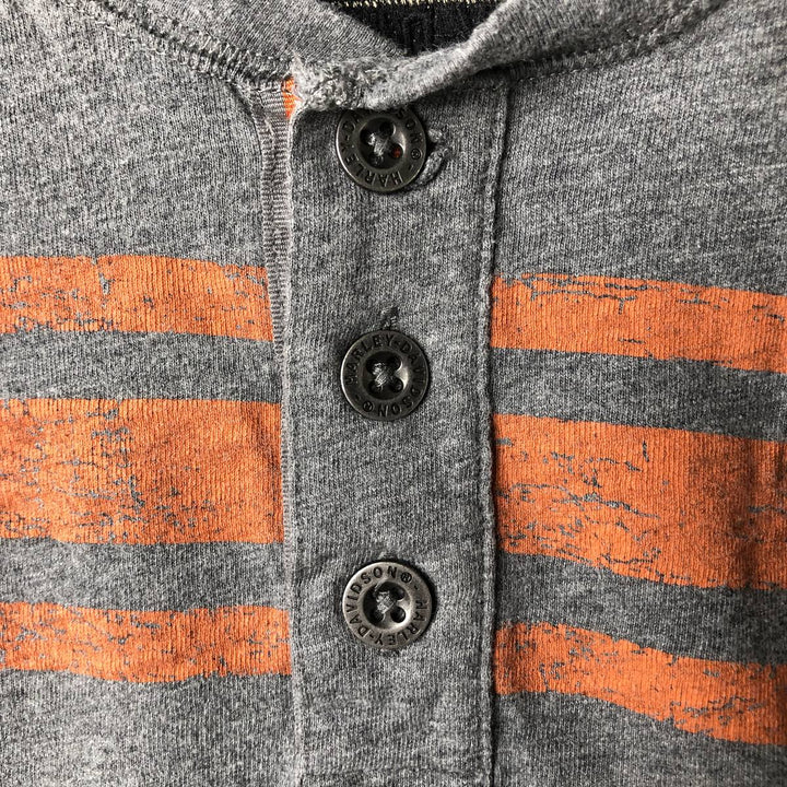 Harley-Davidson Motorcycle Henley Neck Long T-Shirt, Men's Size L unclear gray type Vintage Second Hand